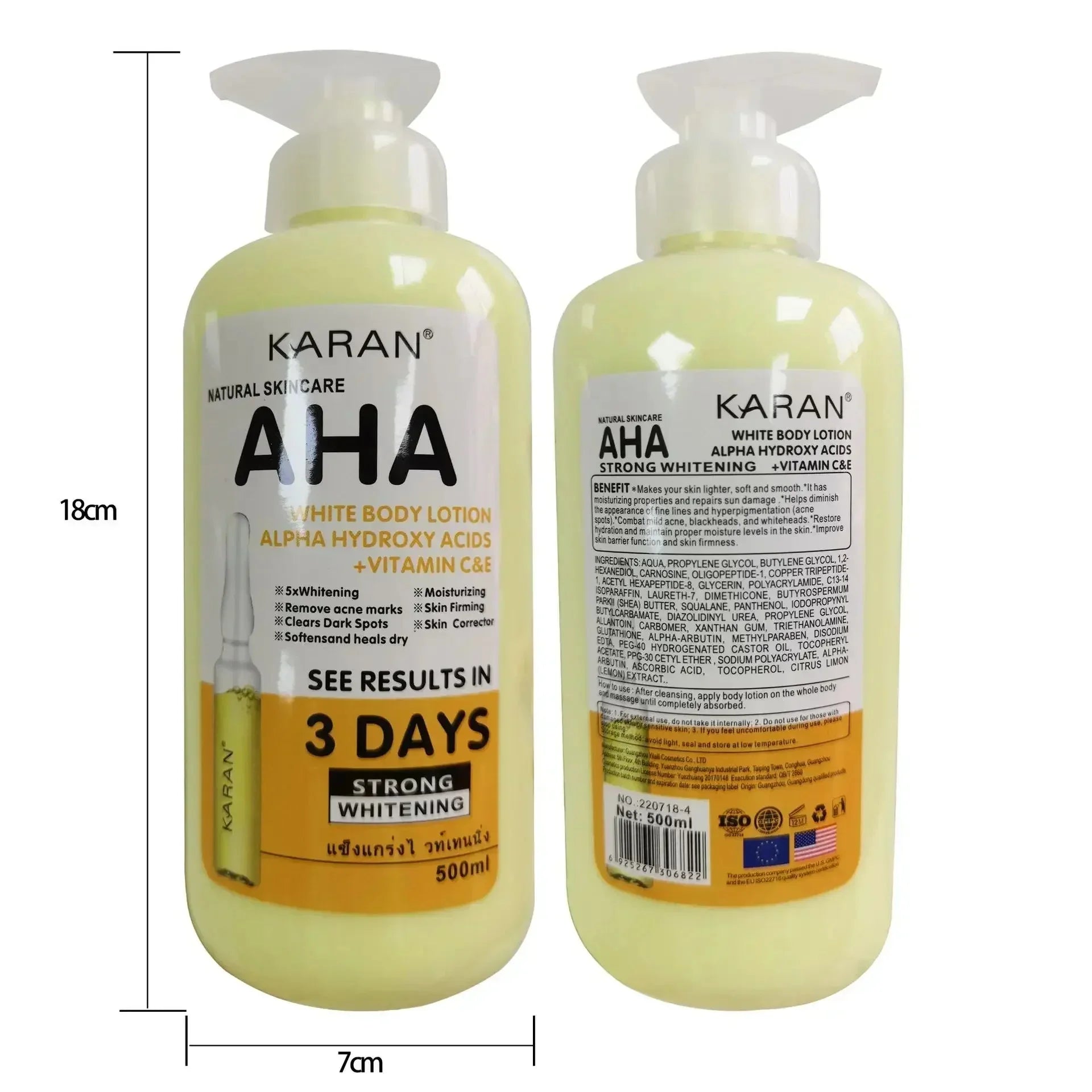 500ml Whitening Body Cream with Hydroxy Acids, Vitamin C & E – Moisturizing & Skin Brightening Body Lotion