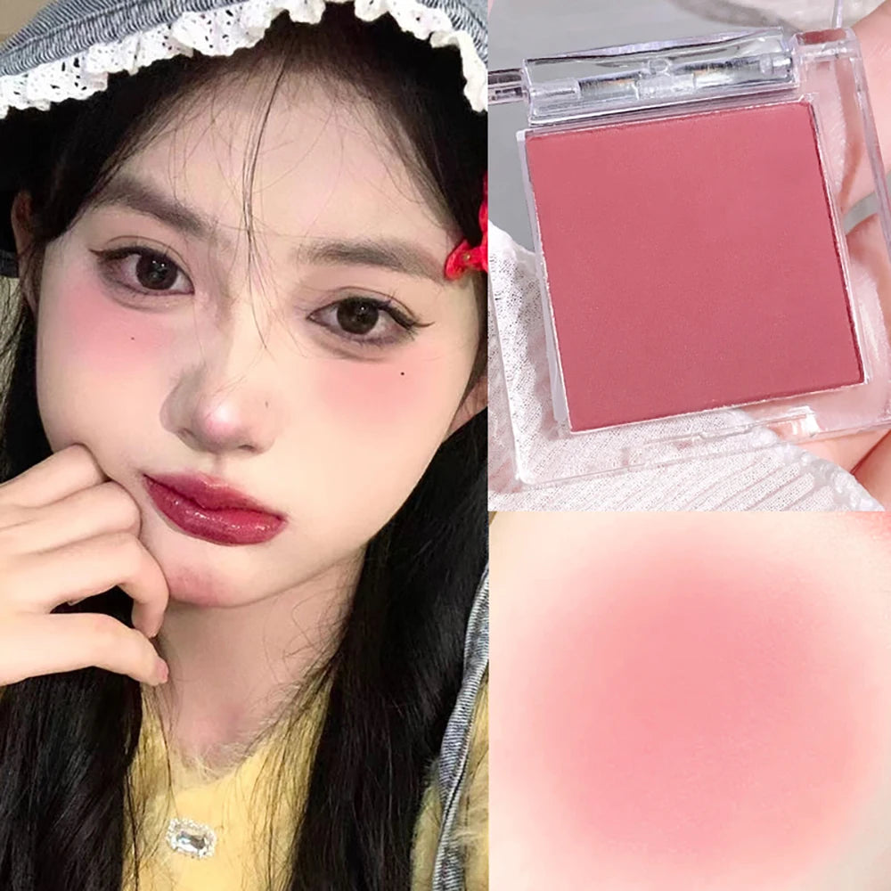 6-Color Monochrome Matte Blush Palette – Soft Peach, Pink, Purple, and Highlight Shades for a Youthful, Natural Glow