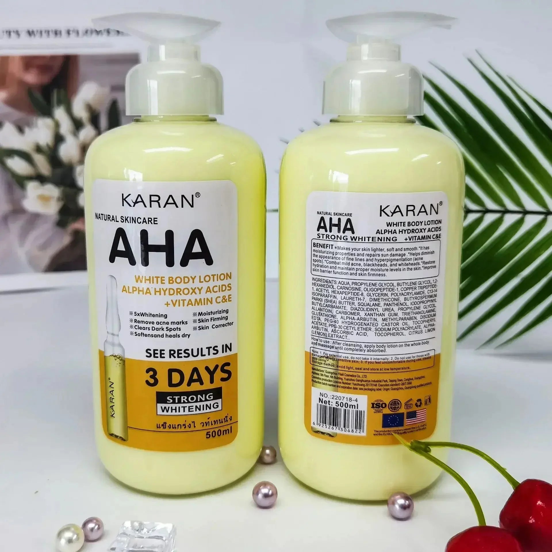500ml Whitening Body Cream with Hydroxy Acids, Vitamin C & E – Moisturizing & Skin Brightening Body Lotion