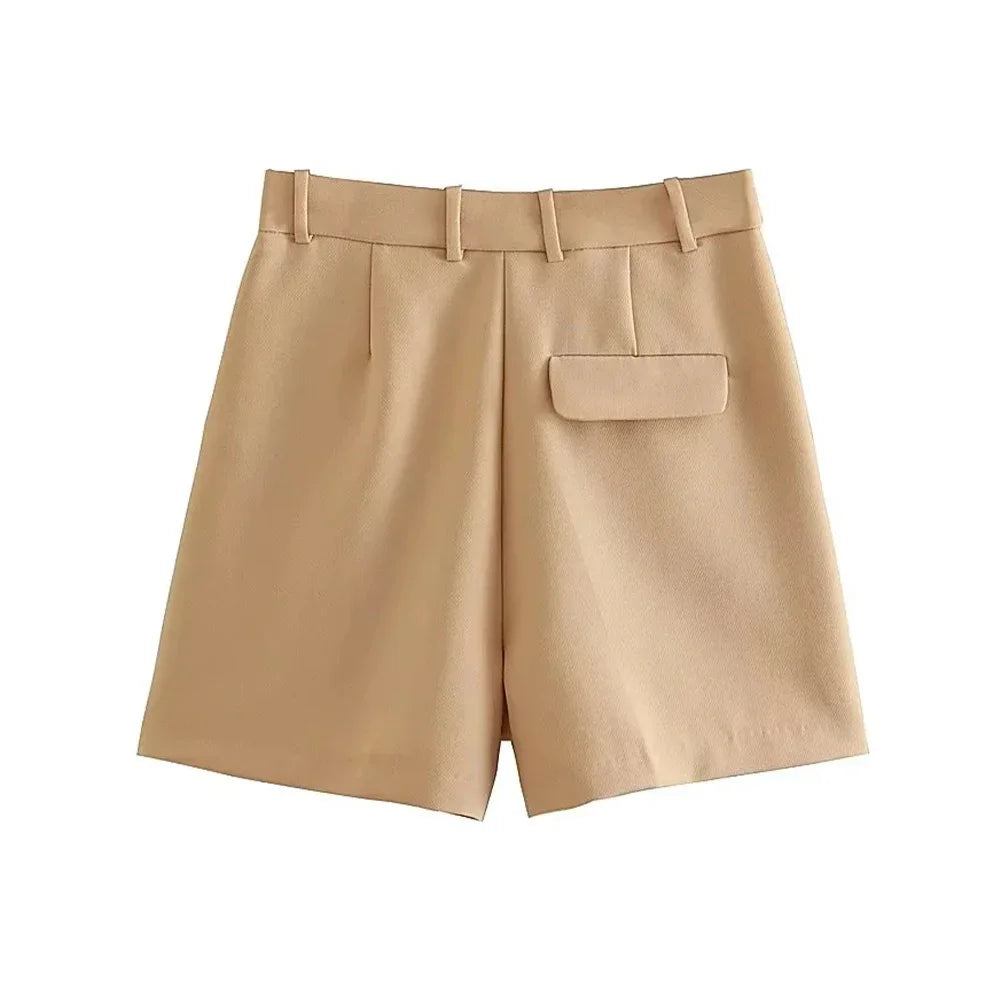 Vintage High Waist Zipper Fly Female Shorts