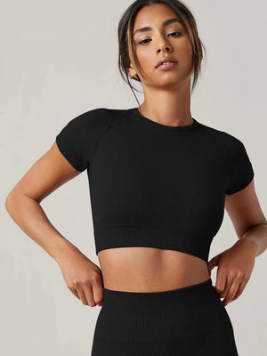 Women’s Seamless Short Sleeve Yoga Top – Breathable, Quick-Dry Activewear for Gym, Running & Fitness